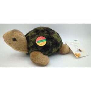 STEIFF ULLA TORTOISE  9" SOFT PLUSH BUTTON & FLAG GERMANY # 068270 EUC
